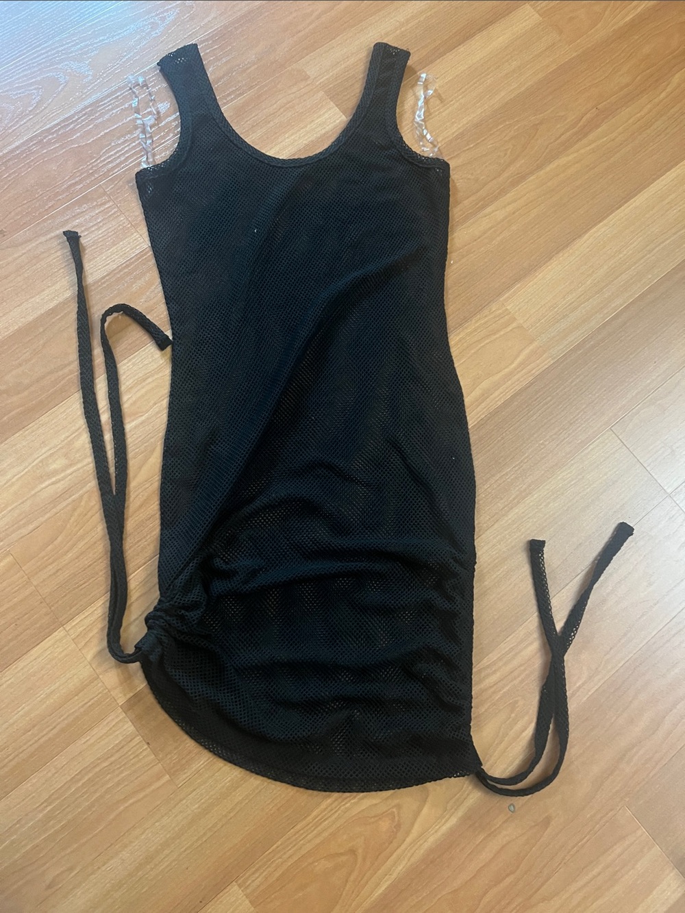 Black Sleeveless Ruched Tank Beach Dress cover up- Women S